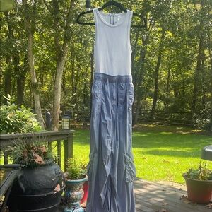 Anthropologie Daily Practice Mesa White and Gray/Blue Jumpsuit for Women